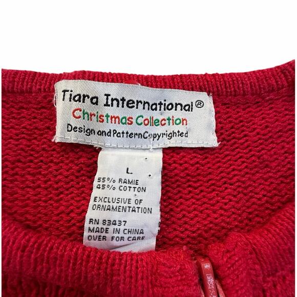 Vintage Ugly Christmas Sweater SZ Large Granny Zip Up Cardigan Knit Holiday Red - Picture 4 of 16